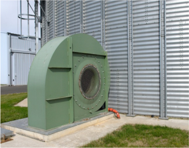 Ventilation systems for silos and flat warehouses